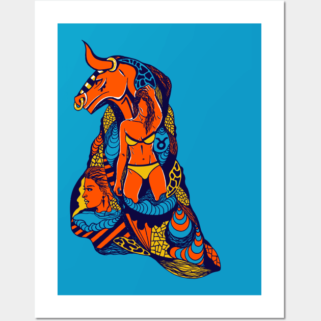 Orange Blue Her Taurus Wall Art by kenallouis